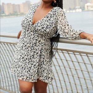 A&F Chiffon wrap mini dress black floral size s